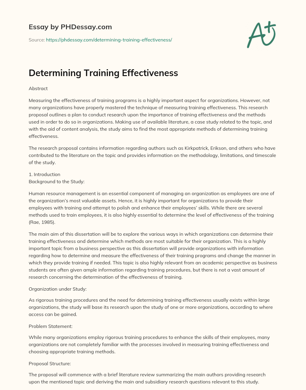Determining Training Effectiveness essay