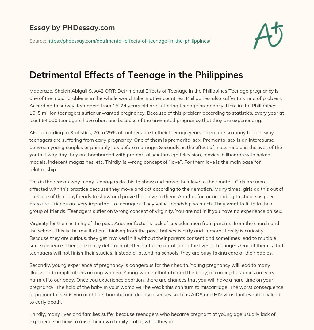 Detrimental Effects of Teenage in the Philippines essay
