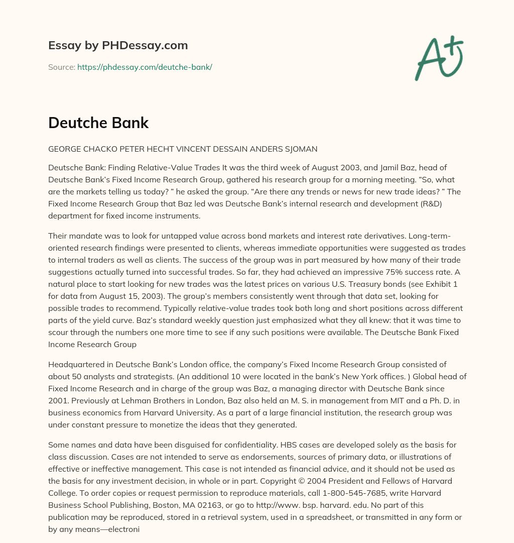 Deutche Bank essay