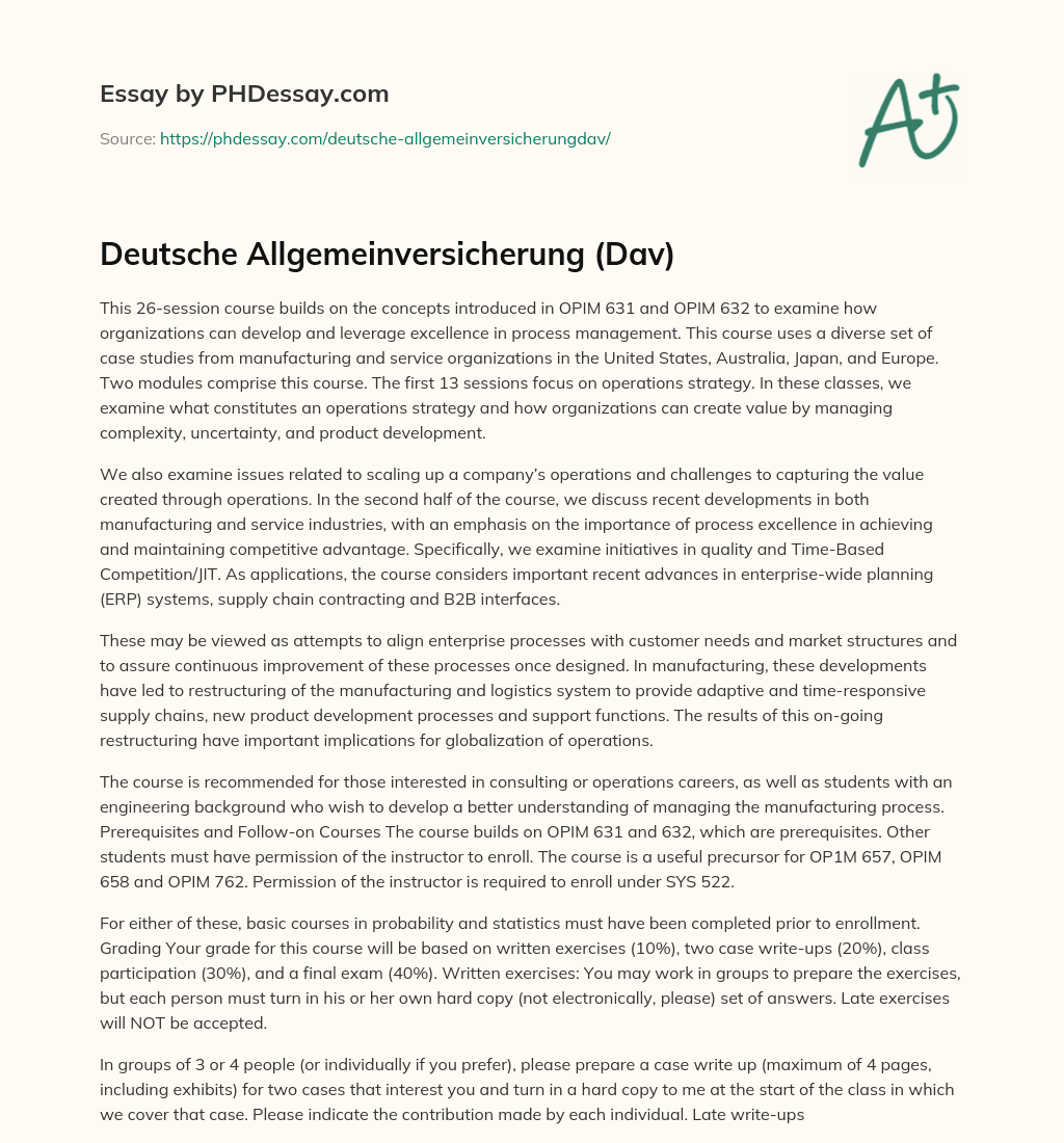 Deutsche Allgemeinversicherung (Dav) essay