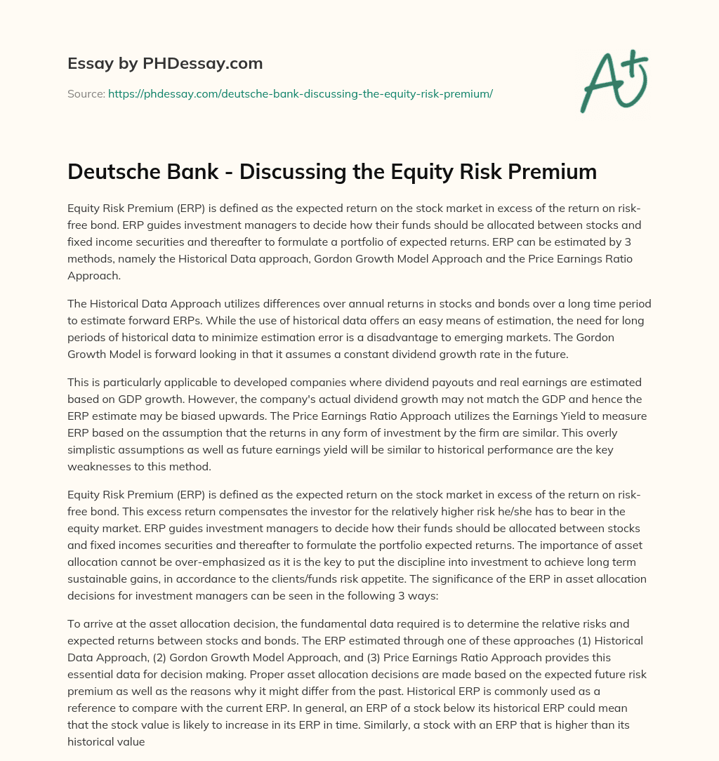 Deutsche Bank – Discussing the Equity Risk Premium essay