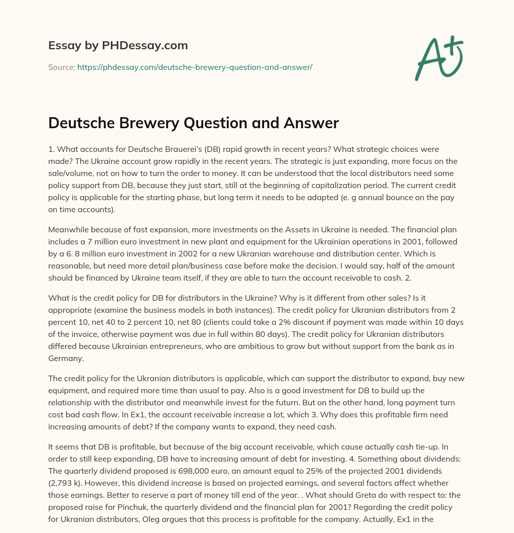 Deutsche Brewery Question and Answer essay