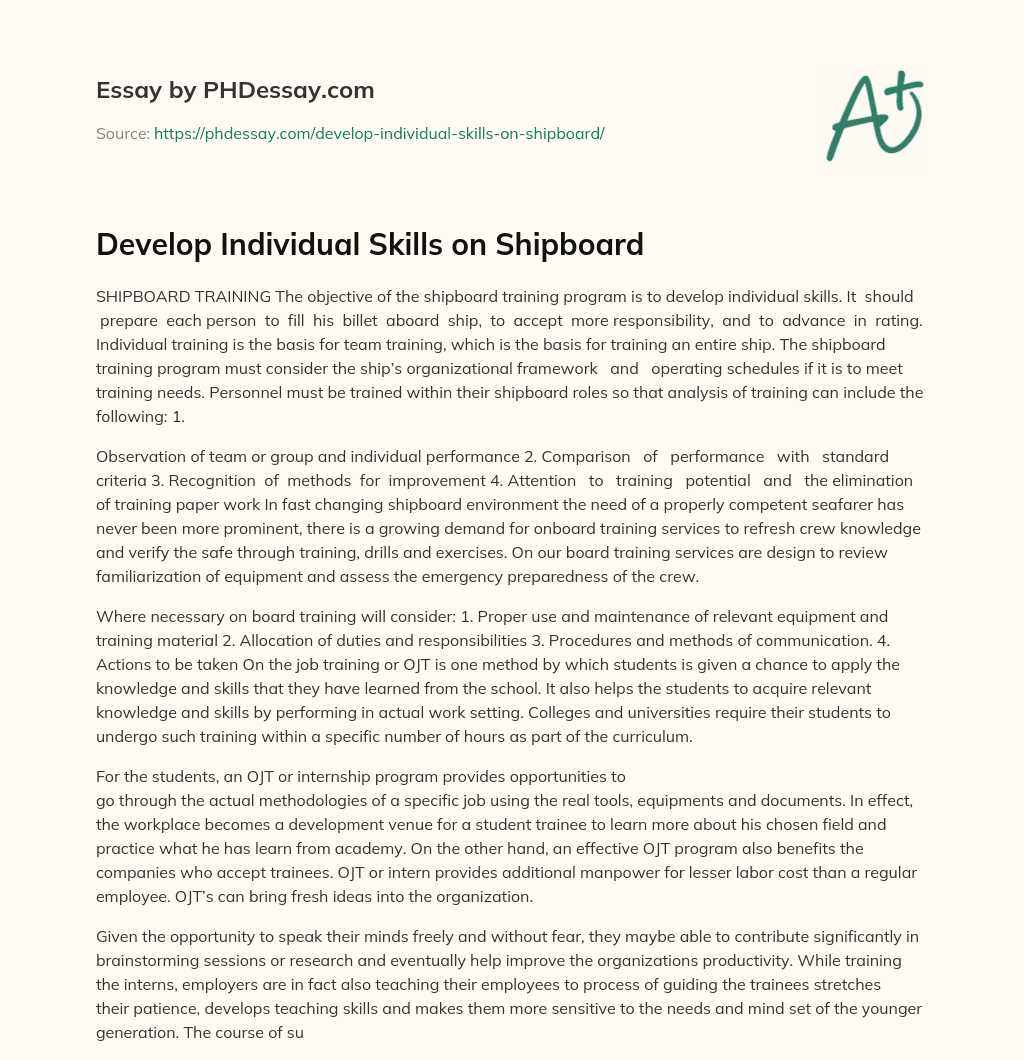 Develop Individual Skills on Shipboard essay