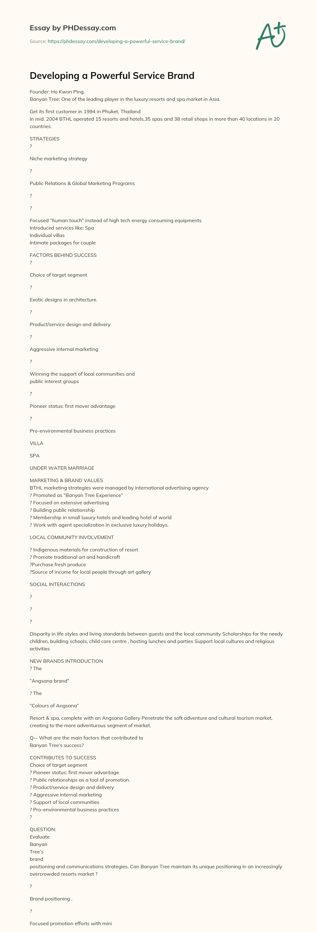 Developing a Powerful Service Brand essay