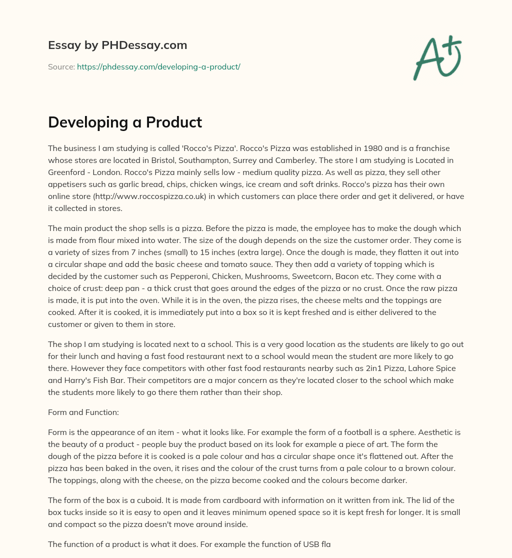 Developing a Product essay