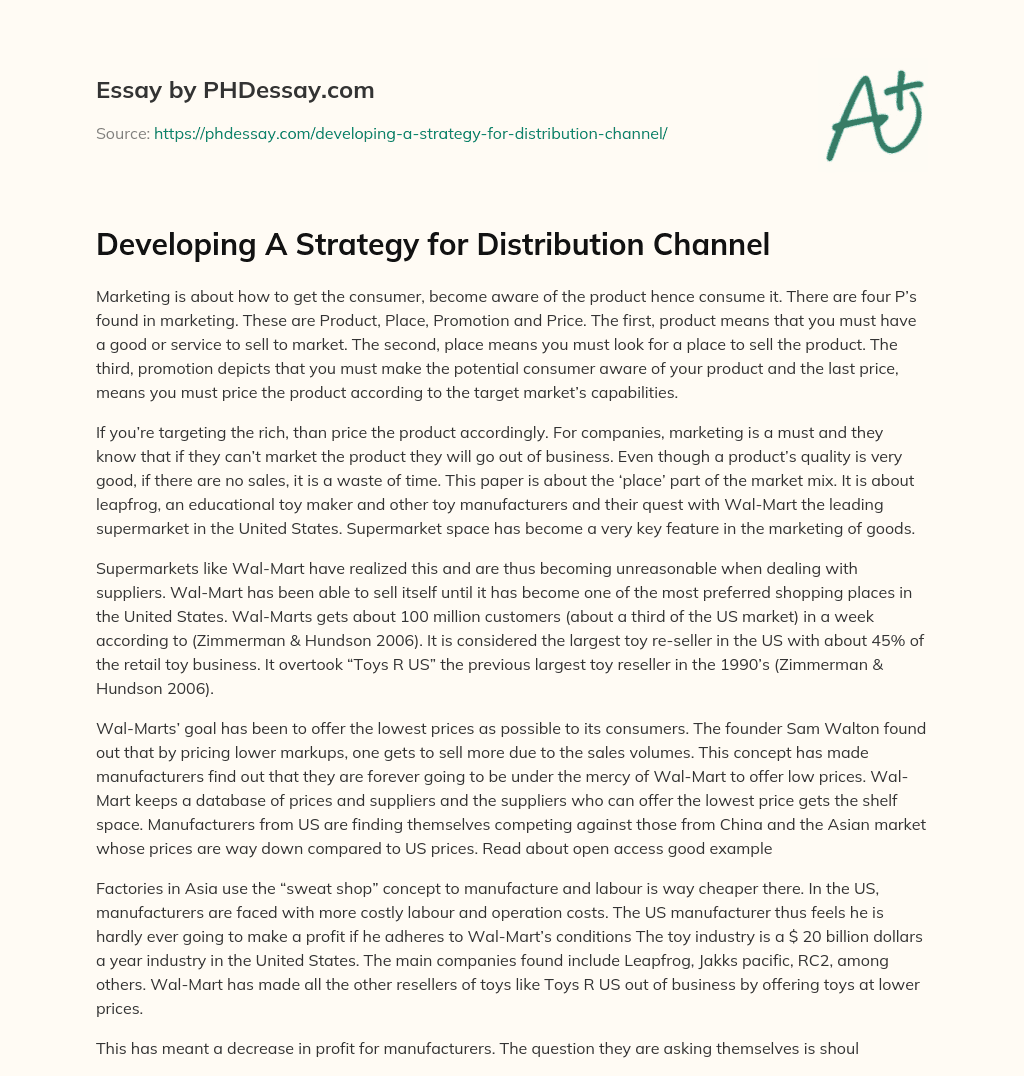 Developing A Strategy for Distribution Channel essay