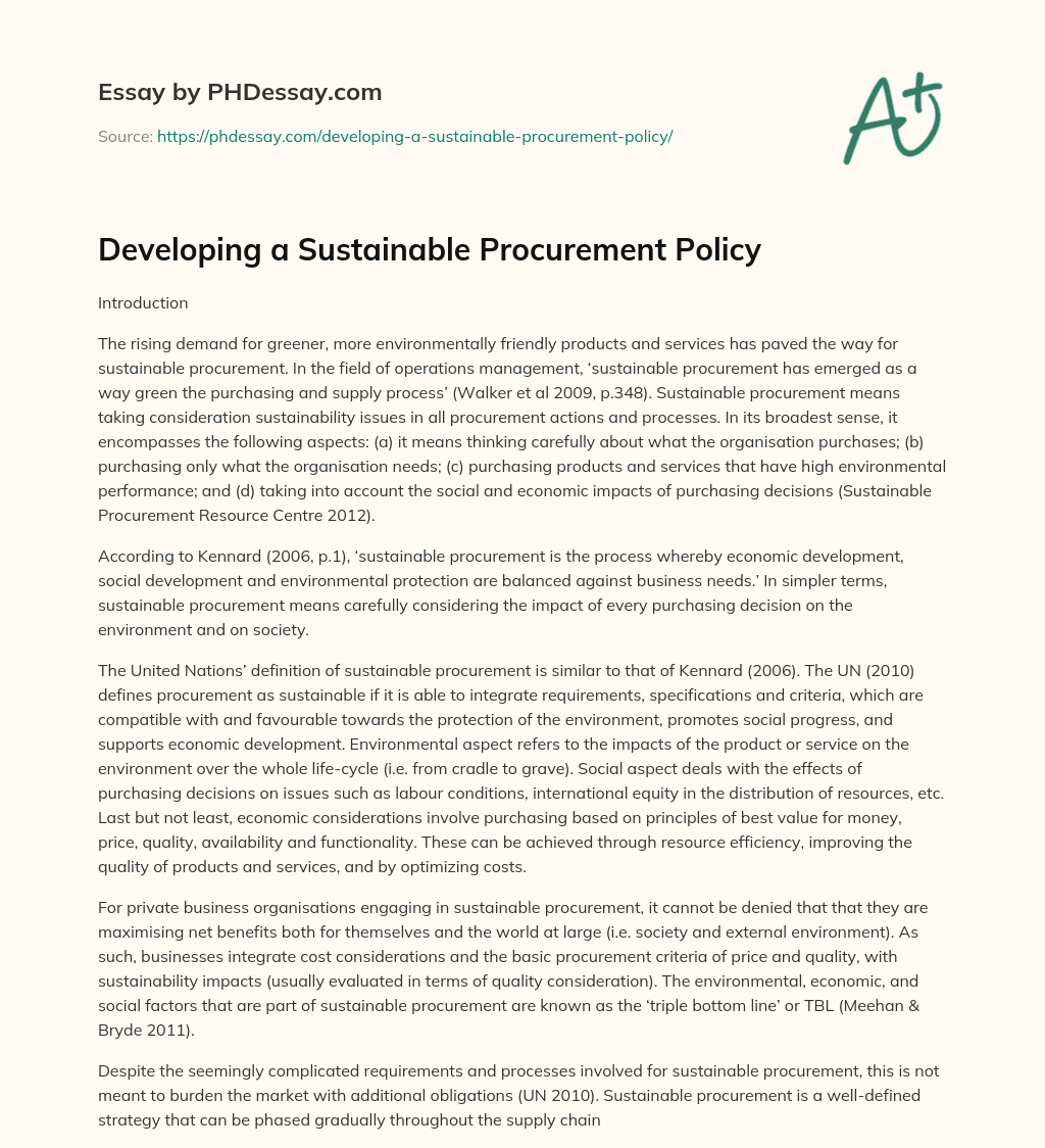 Developing a Sustainable Procurement Policy essay