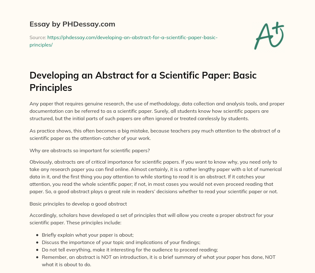Developing an Abstract for a Scientific Paper: Basic Principles essay