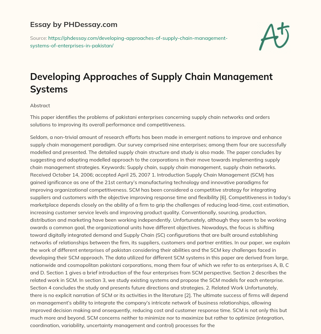 Developing Approaches of Supply Chain Management Systems essay