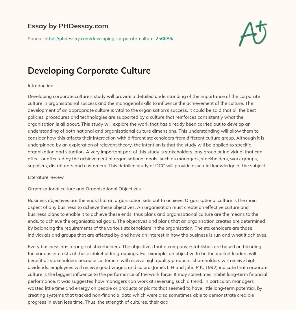 Developing Corporate Culture essay