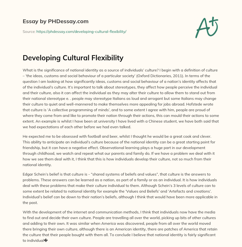 Developing Cultural Flexibility essay