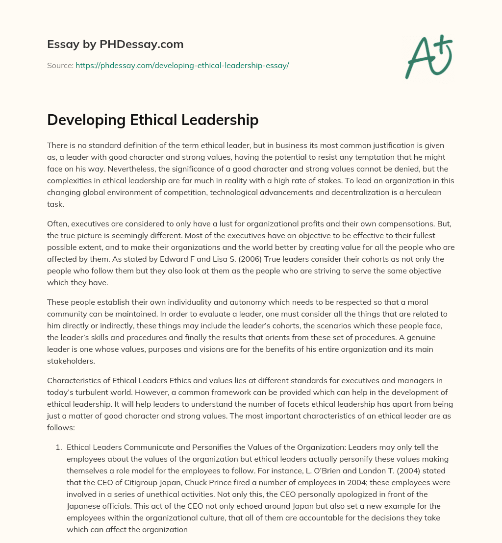 reflective essay on ethical leadership