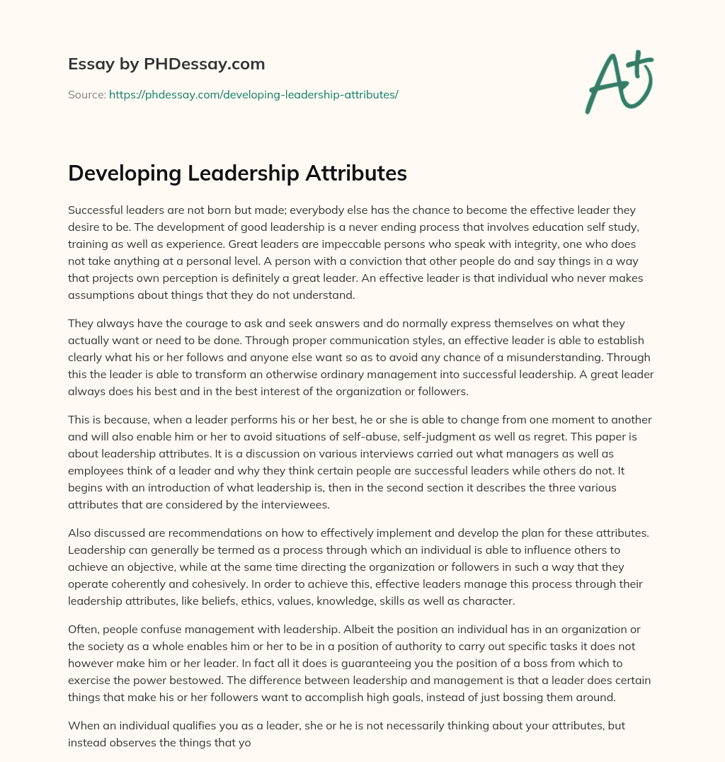 Developing Leadership Attributes essay