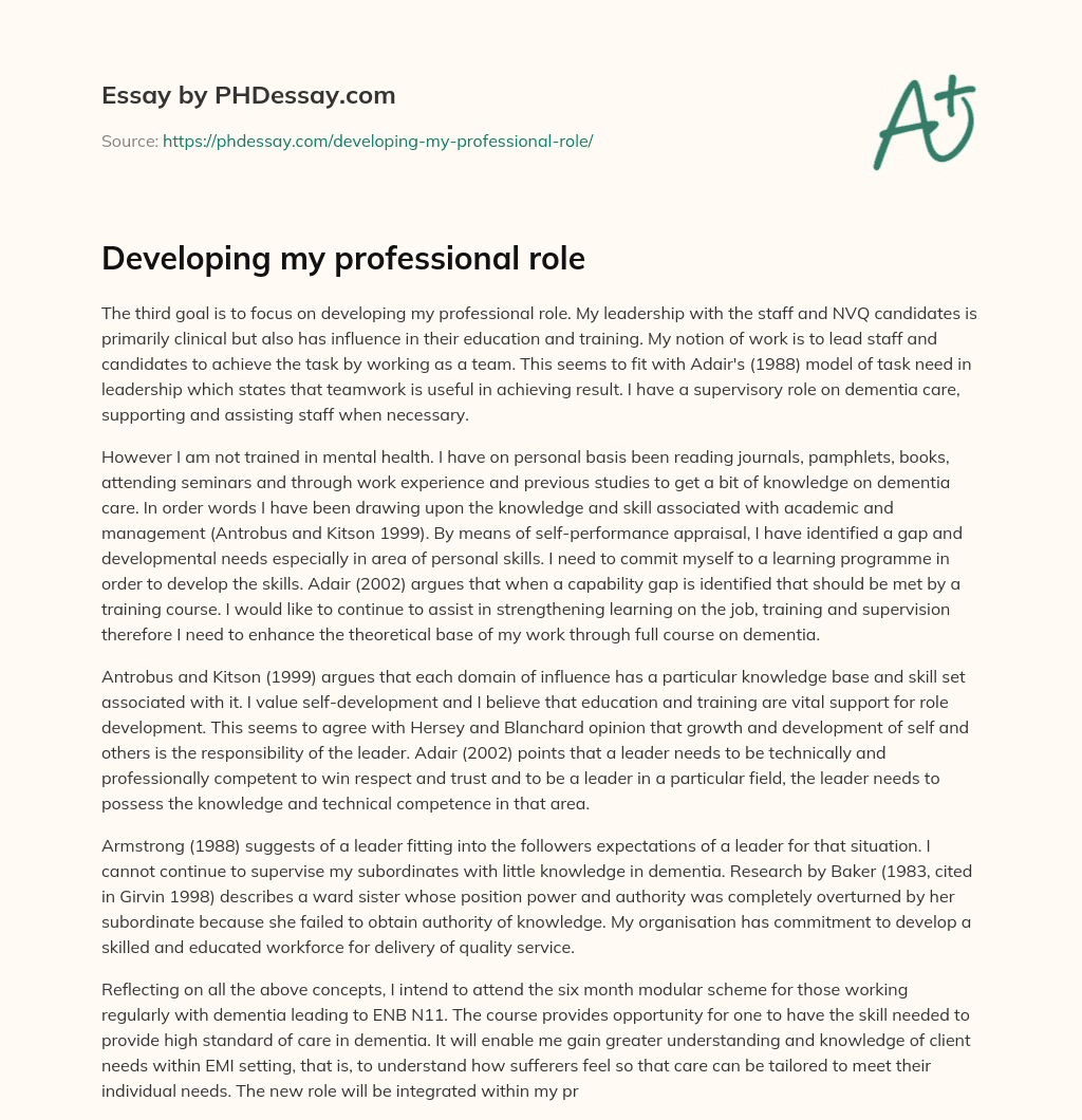 Developing my professional role essay