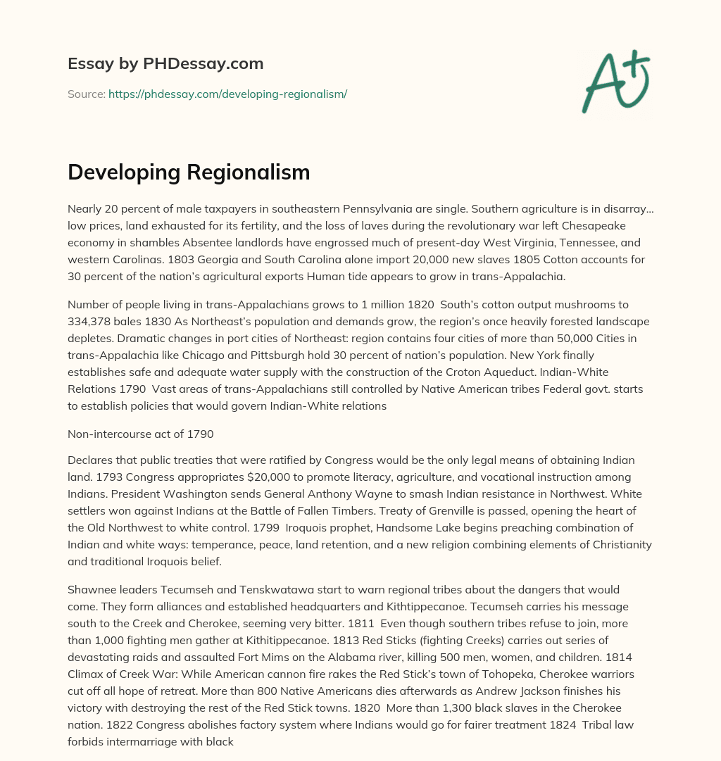 Developing Regionalism essay