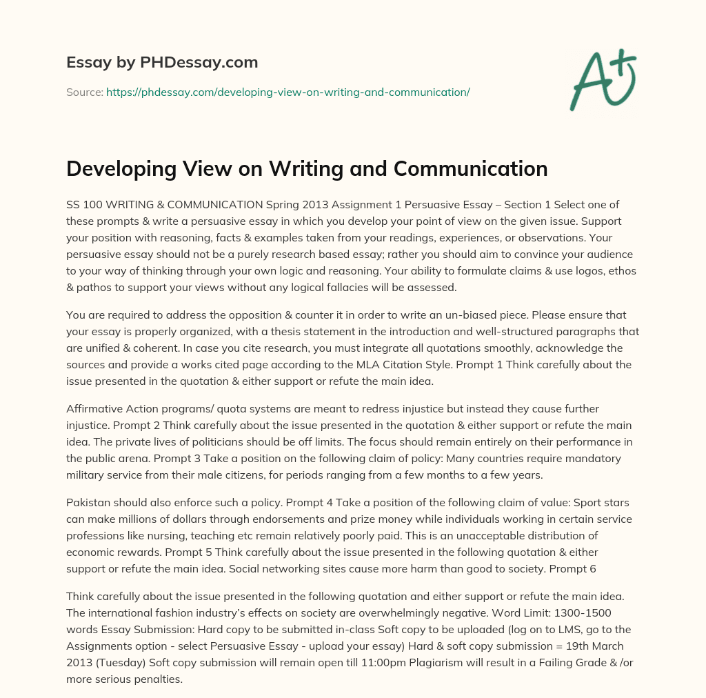 Developing View on Writing and Communication essay