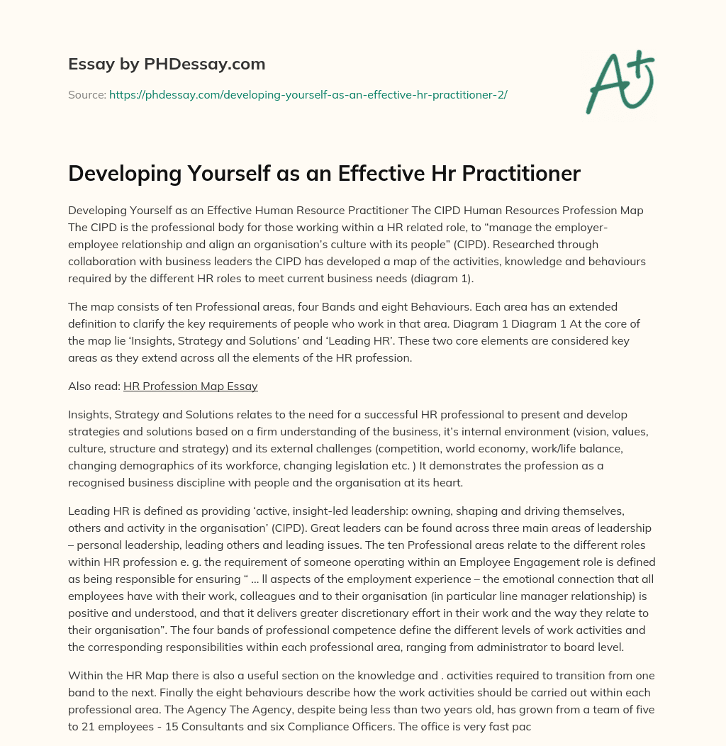 CIPD HR Profession Map: Key Areas and Behaviours for Effective HR Practitioners essay