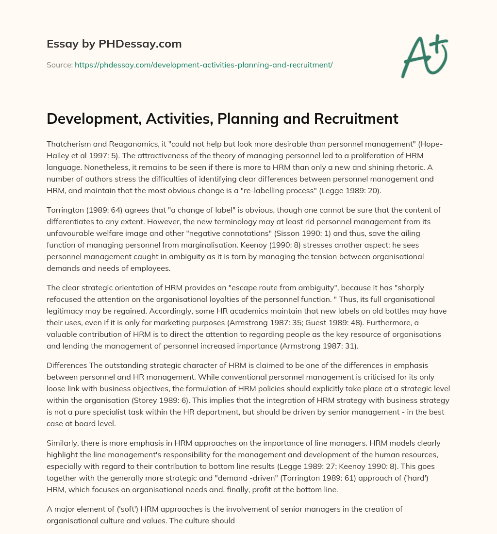 Development, Activities, Planning and Recruitment essay