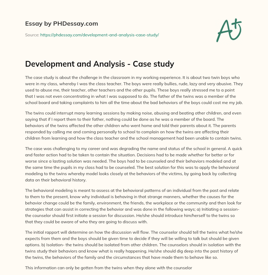 Development and Analysis – Case study essay