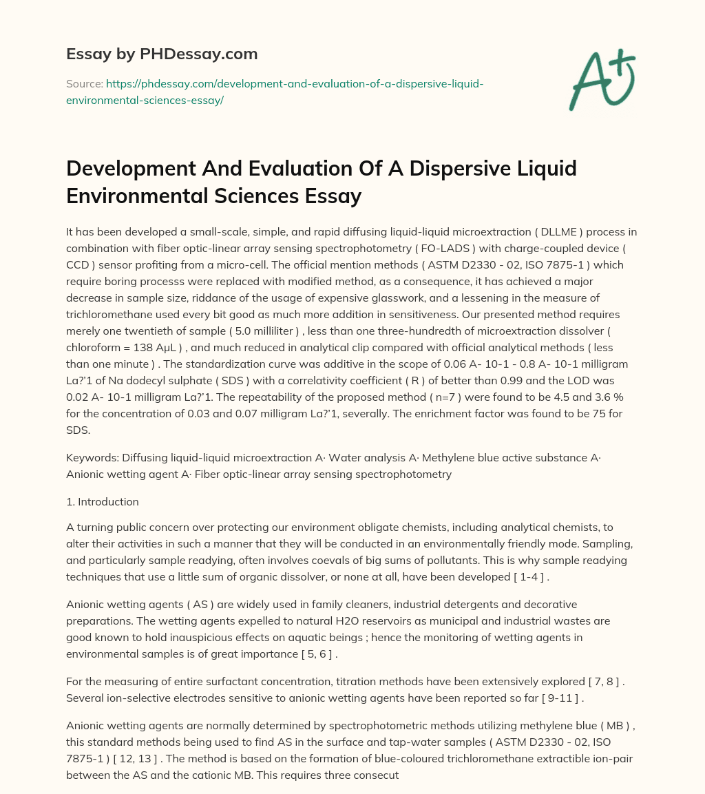 Development And Evaluation Of A Dispersive Liquid Environmental Sciences Essay essay