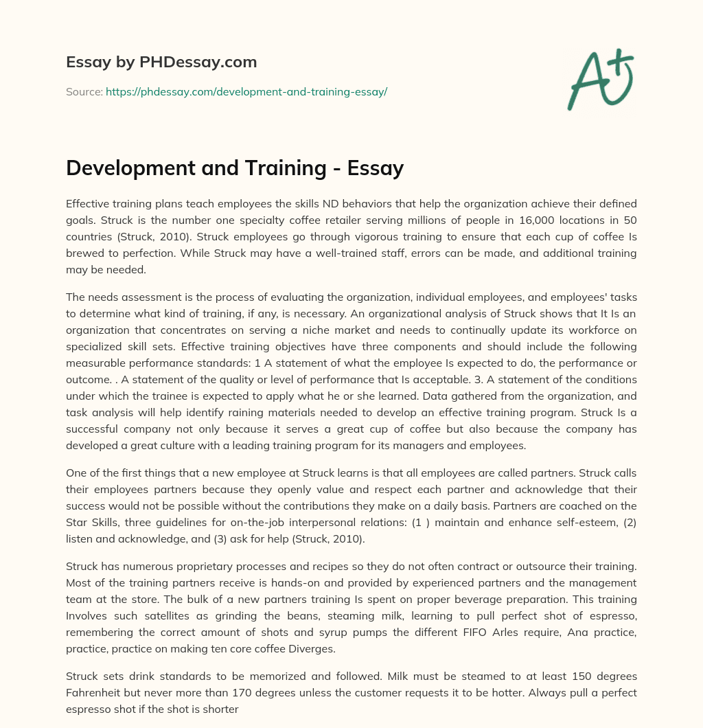 Development and Training – Essay essay