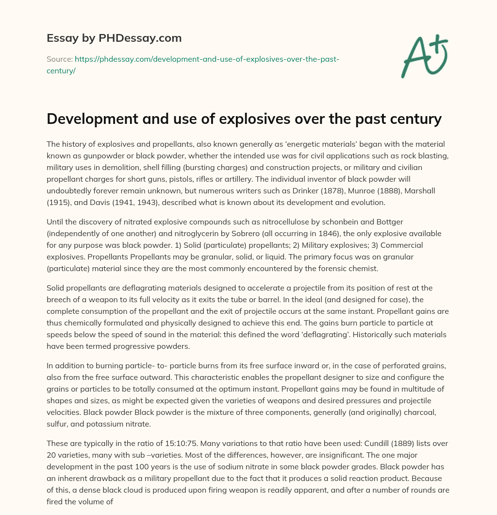 Development and use of explosives over the past century essay