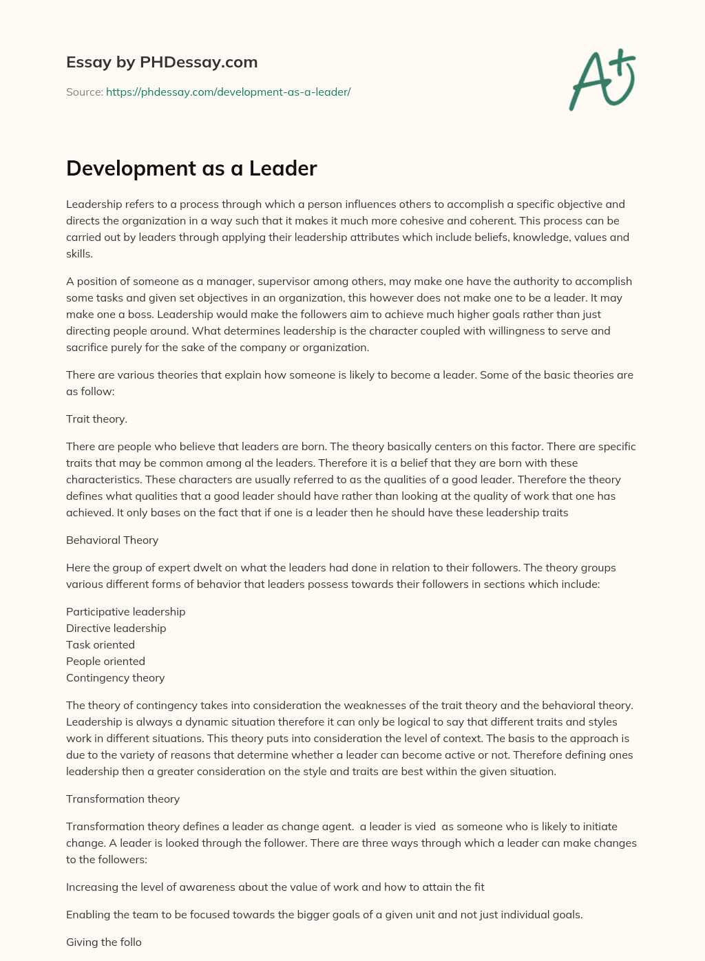 Development as a Leader essay