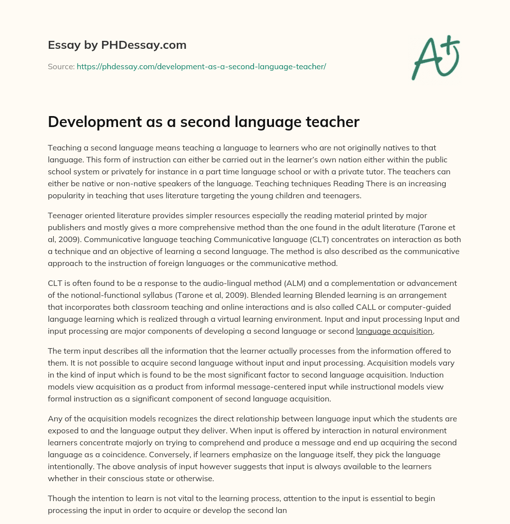 Development as a second language teacher essay