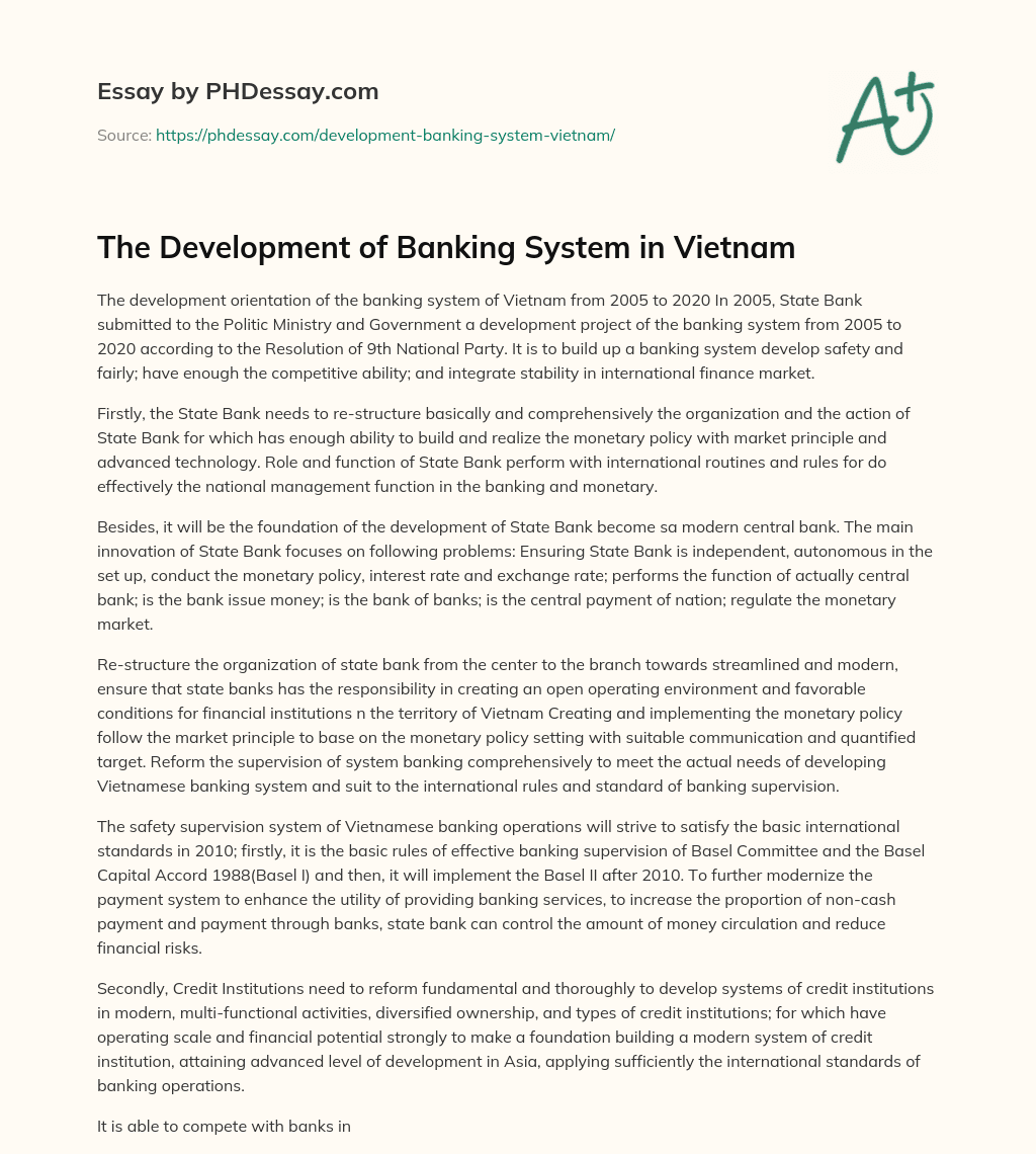 The Development of Banking System in Vietnam essay