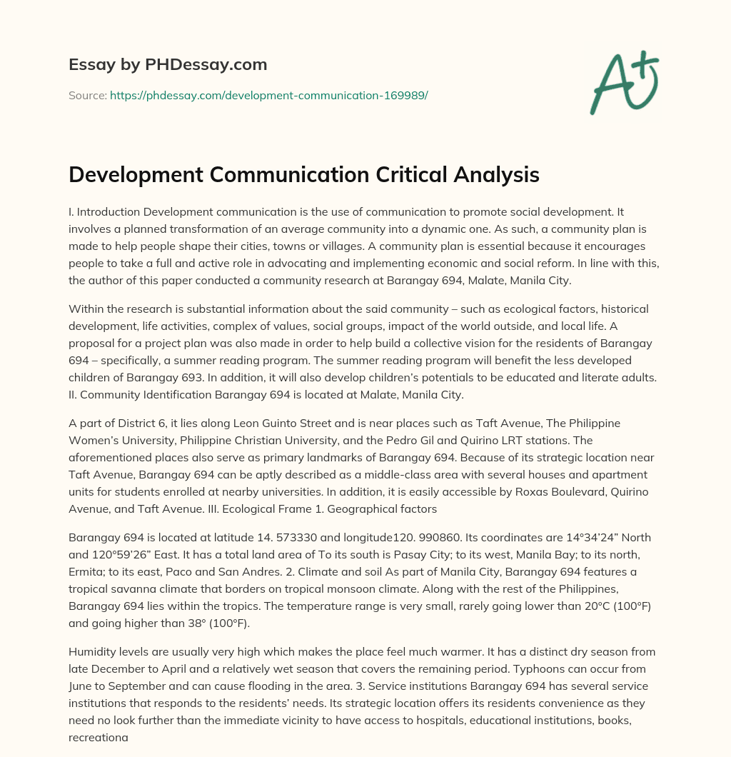Development Communication Critical Analysis essay