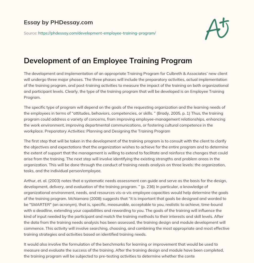 Development of an Employee Training Program essay