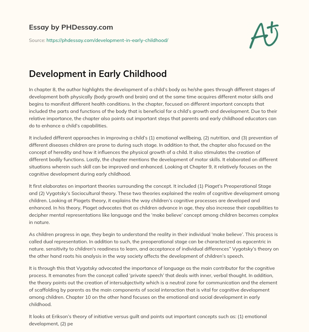 Development in Early Childhood essay