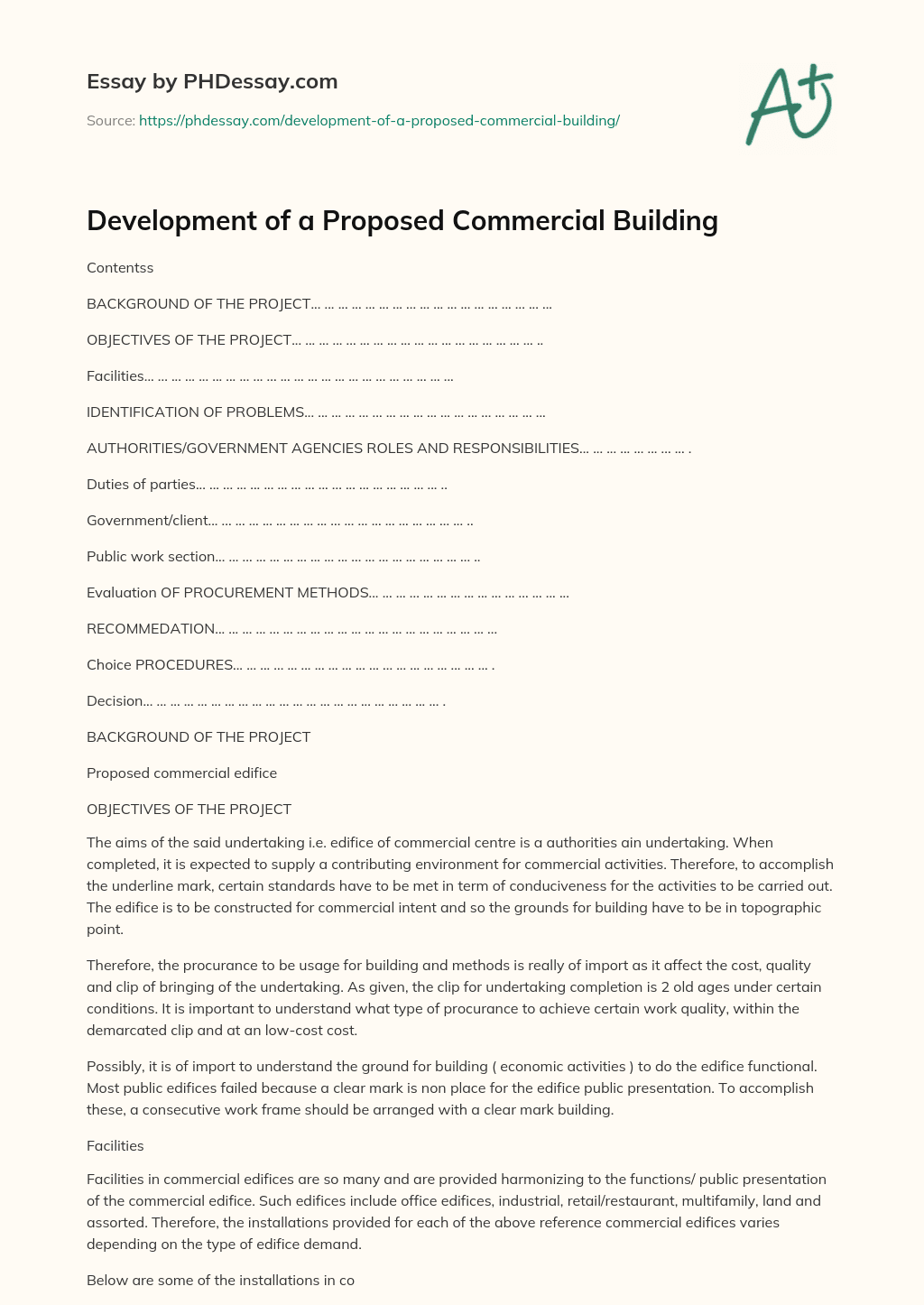 Development of a Proposed Commercial Building essay