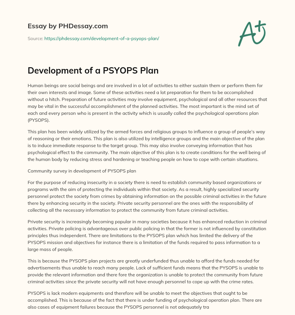 Development of a PSYOPS Plan essay