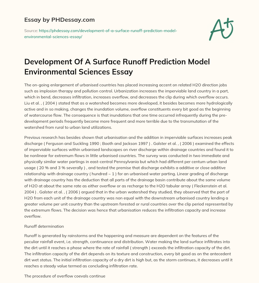 Development Of A Surface Runoff Prediction Model Environmental Sciences Essay essay