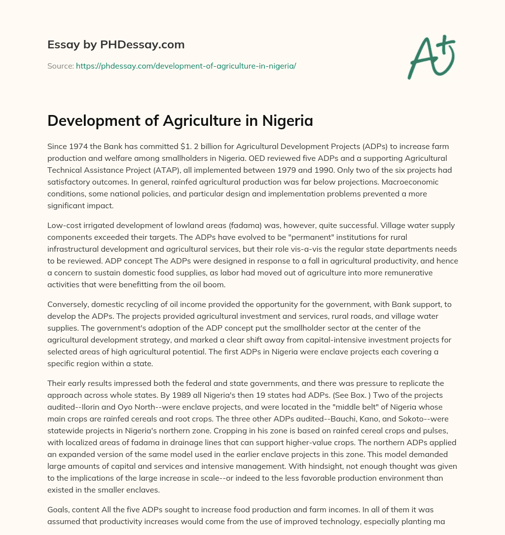 Development of Agriculture in Nigeria essay