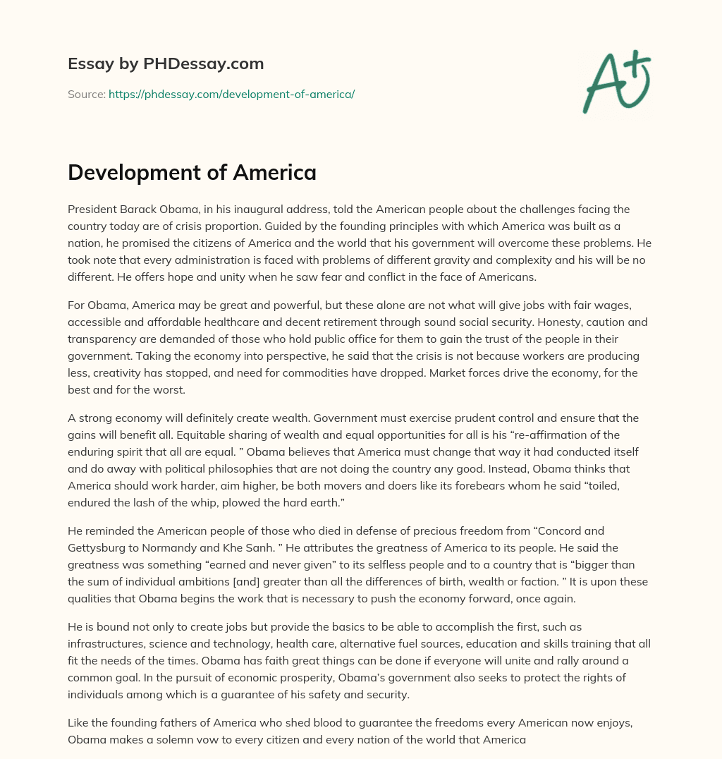Development of America essay