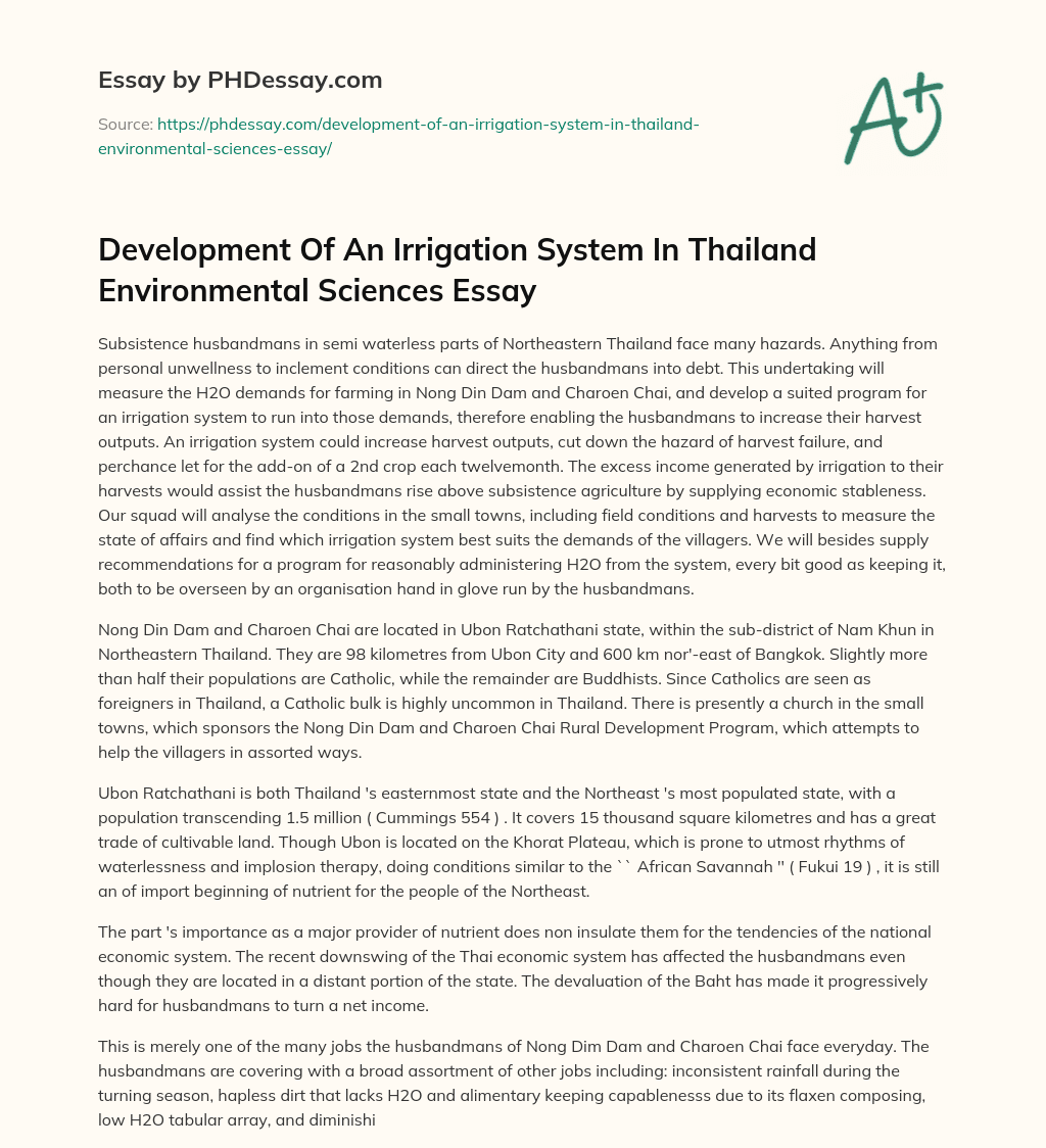 Development Of An Irrigation System In Thailand Environmental Sciences Essay essay