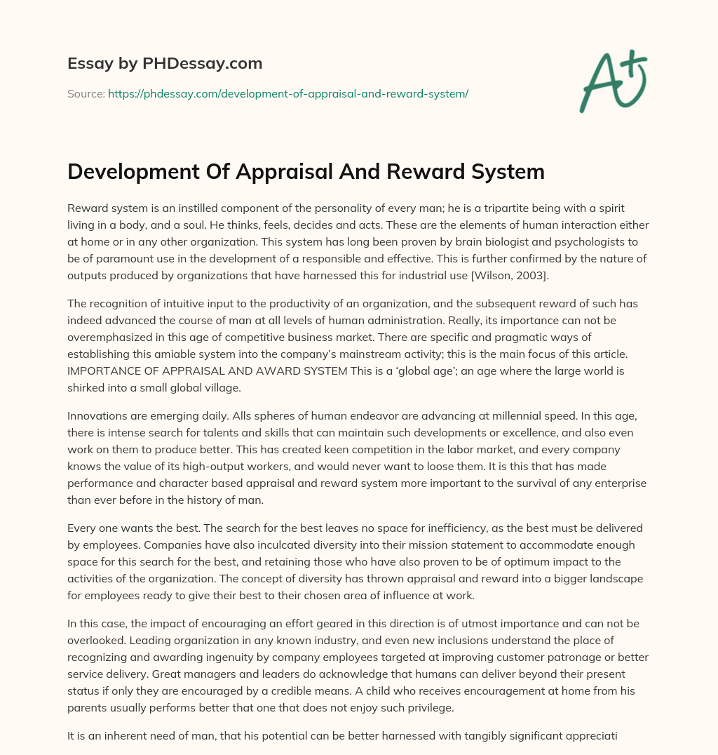 Development Of Appraisal And Reward System essay
