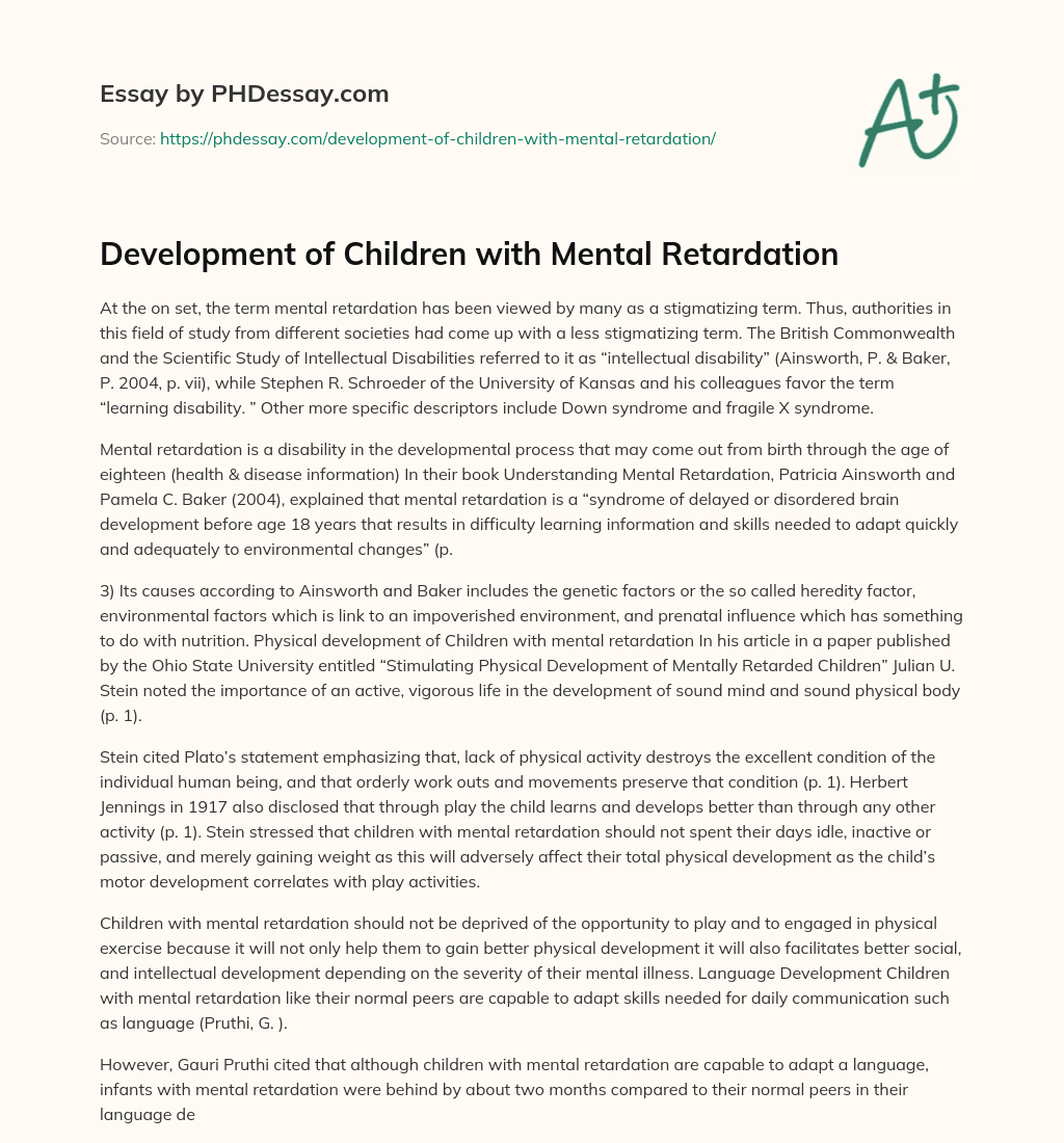 Development of Children with Mental Retardation essay