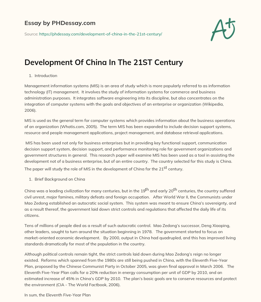 Development Of China In The 21ST Century essay