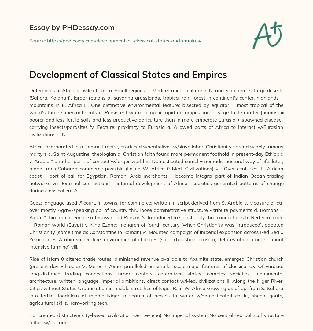 Development of Classical States and Empires essay