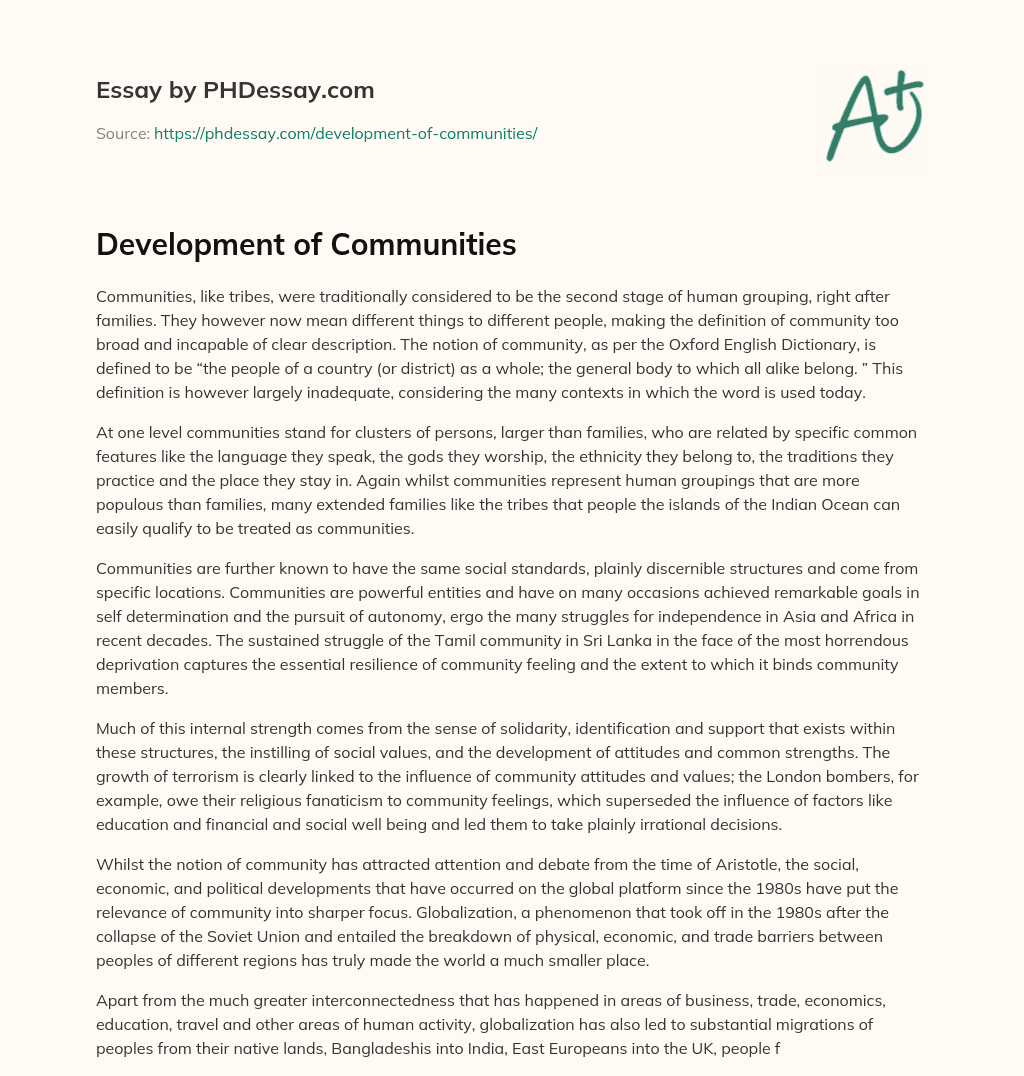 Development of Communities essay