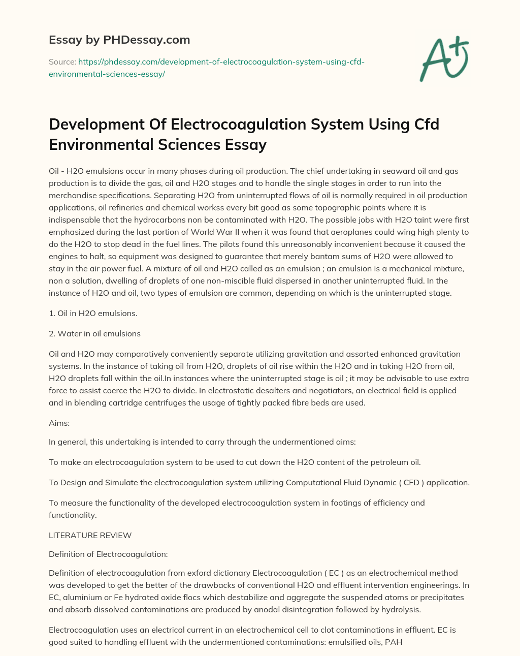 Development Of Electrocoagulation System Using Cfd Environmental Sciences Essay essay