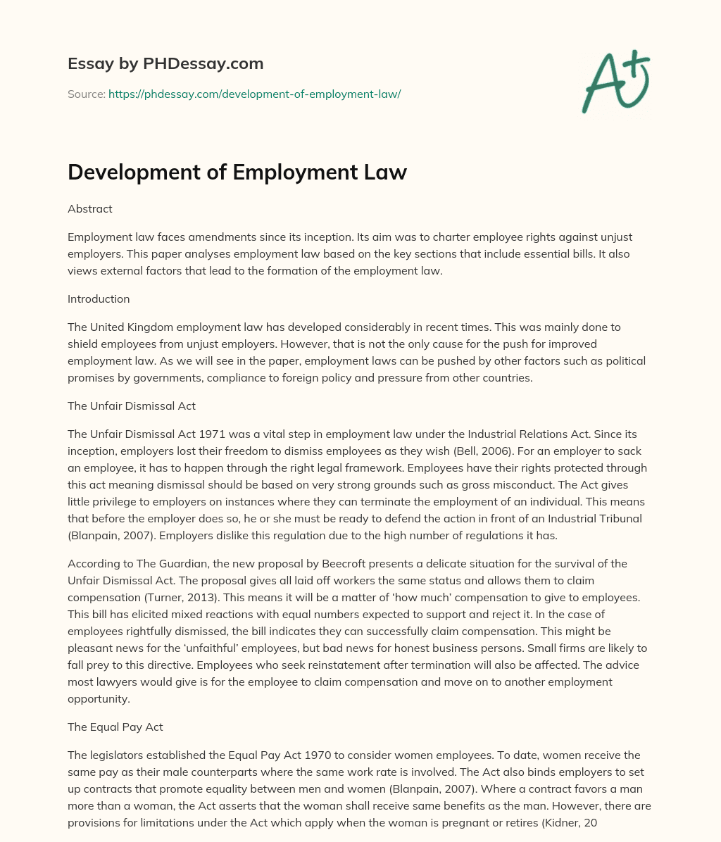 Development of Employment Law essay