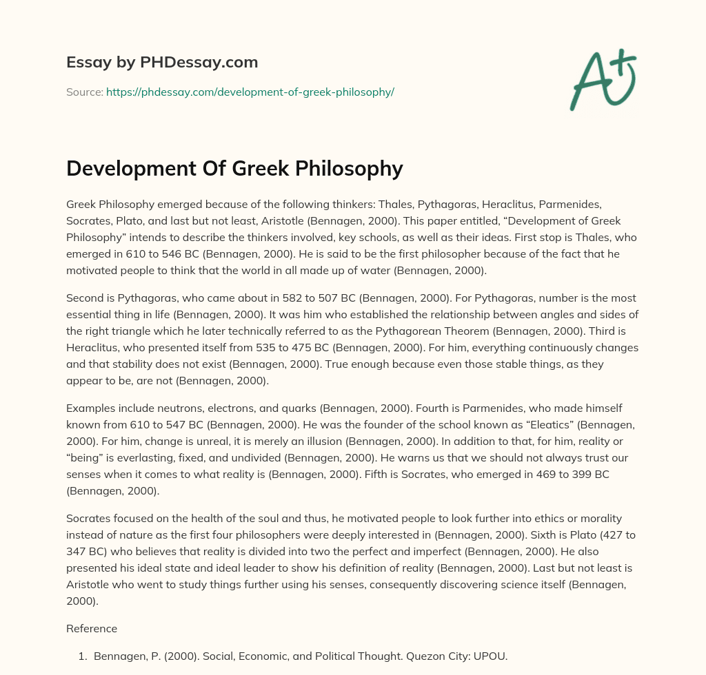 Development Of Greek Philosophy essay