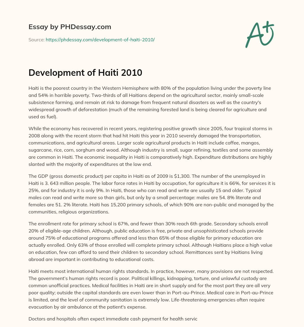 Development of Haiti 2010 essay