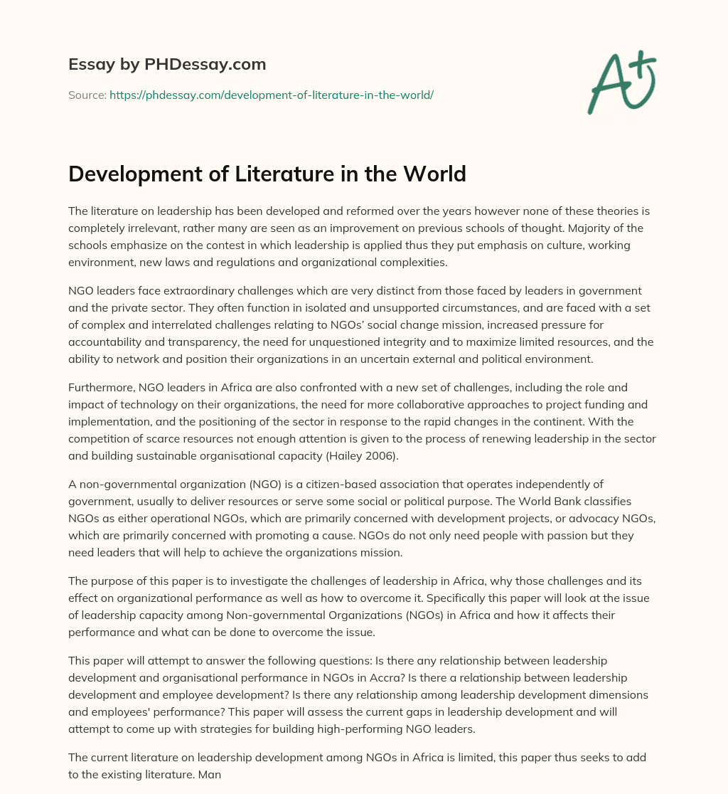 Development of Literature in the World essay