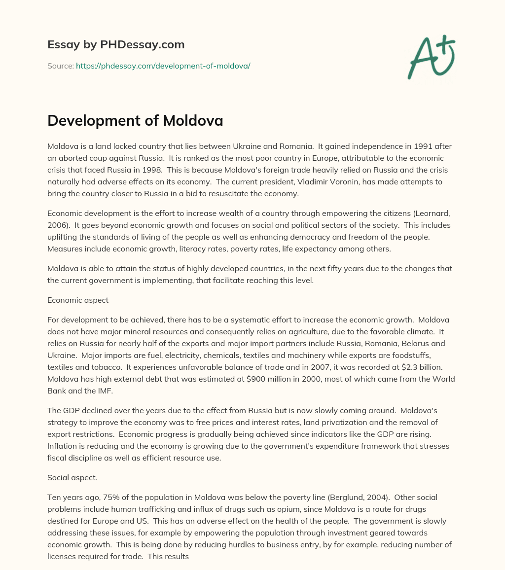 Development of Moldova essay
