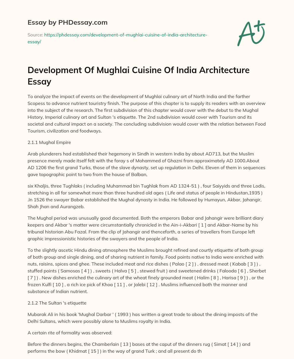 Development Of Mughlai Cuisine Of India Architecture Essay essay